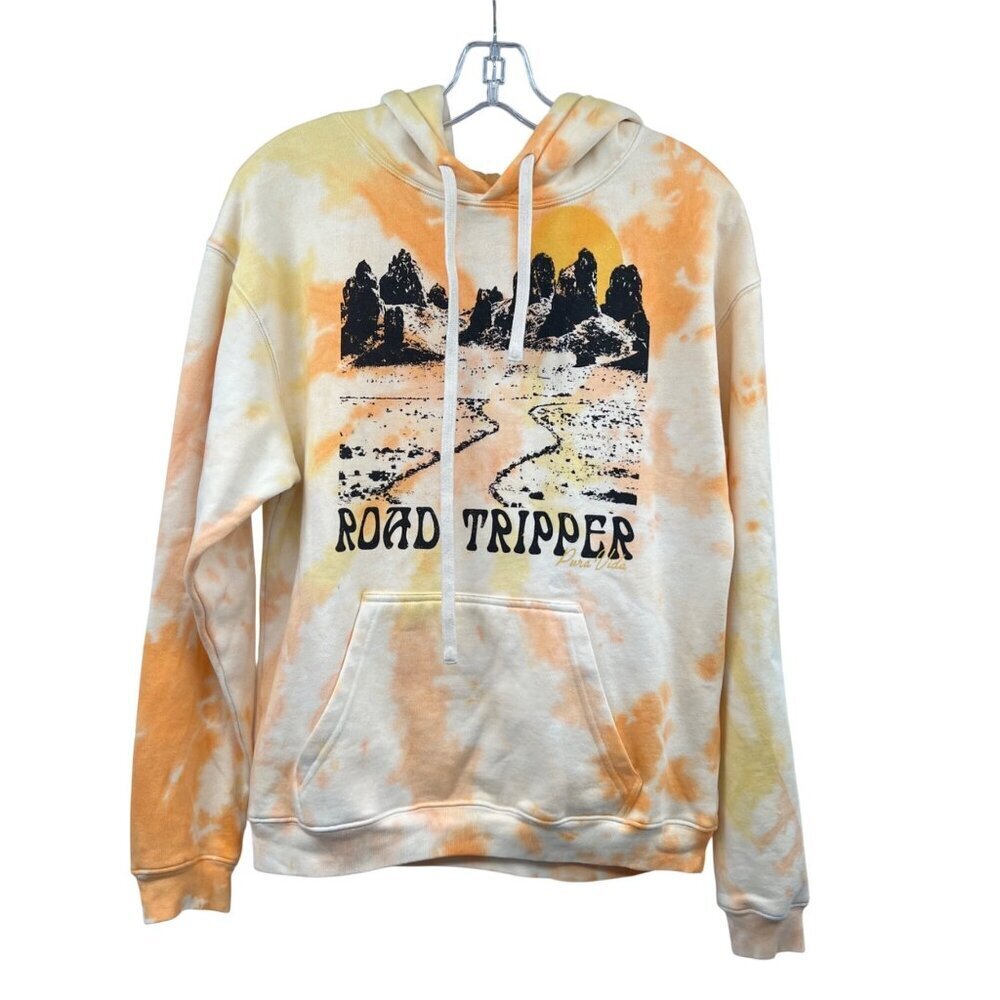 Pura Vida Womens Tie Dye Road Tripper Hoodie Pullover Yellow/Multi Size Small